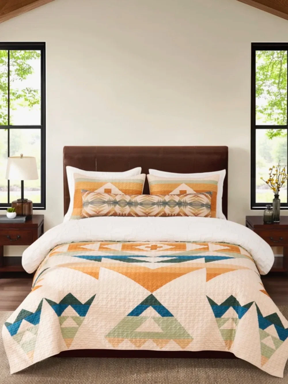 Pendleton Solstice Canyon 3pc Quilt & Shams Set 90” X 92” Tan Multi 100% Cotton